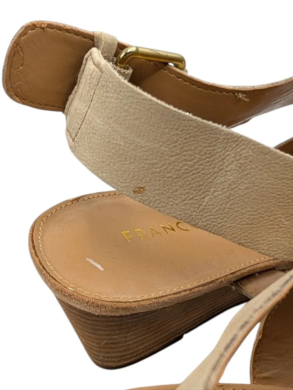 Franco Sarto Dania Beige Leather Wedge Sandals 7.5